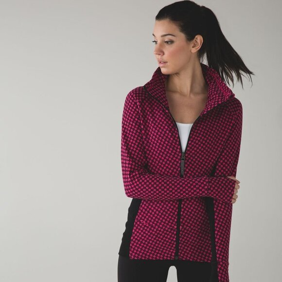 Lululemon Radiant Jacket Womens 4 Pink Black Geometric Full Zip Fleece - Picture 1 of 7